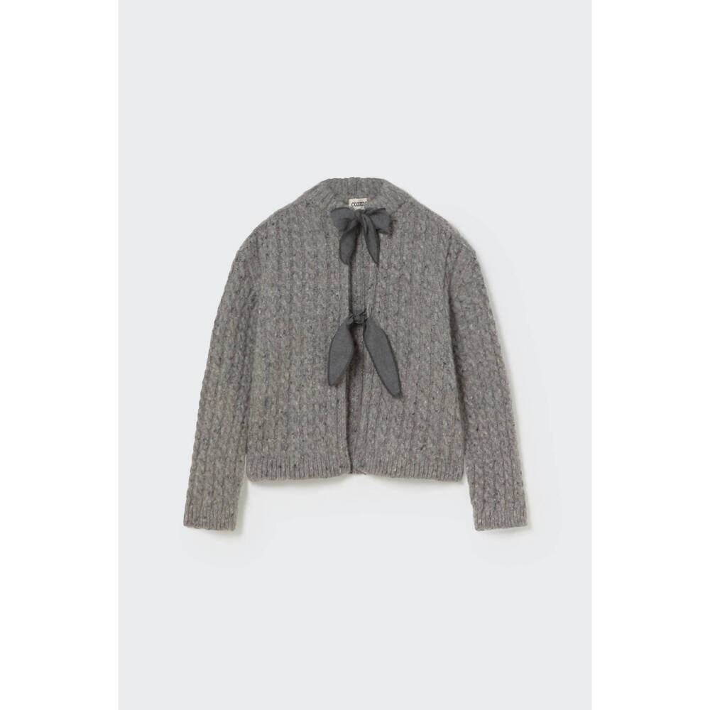NEW COZMO girls' tweed tricot bows cardigan in gray